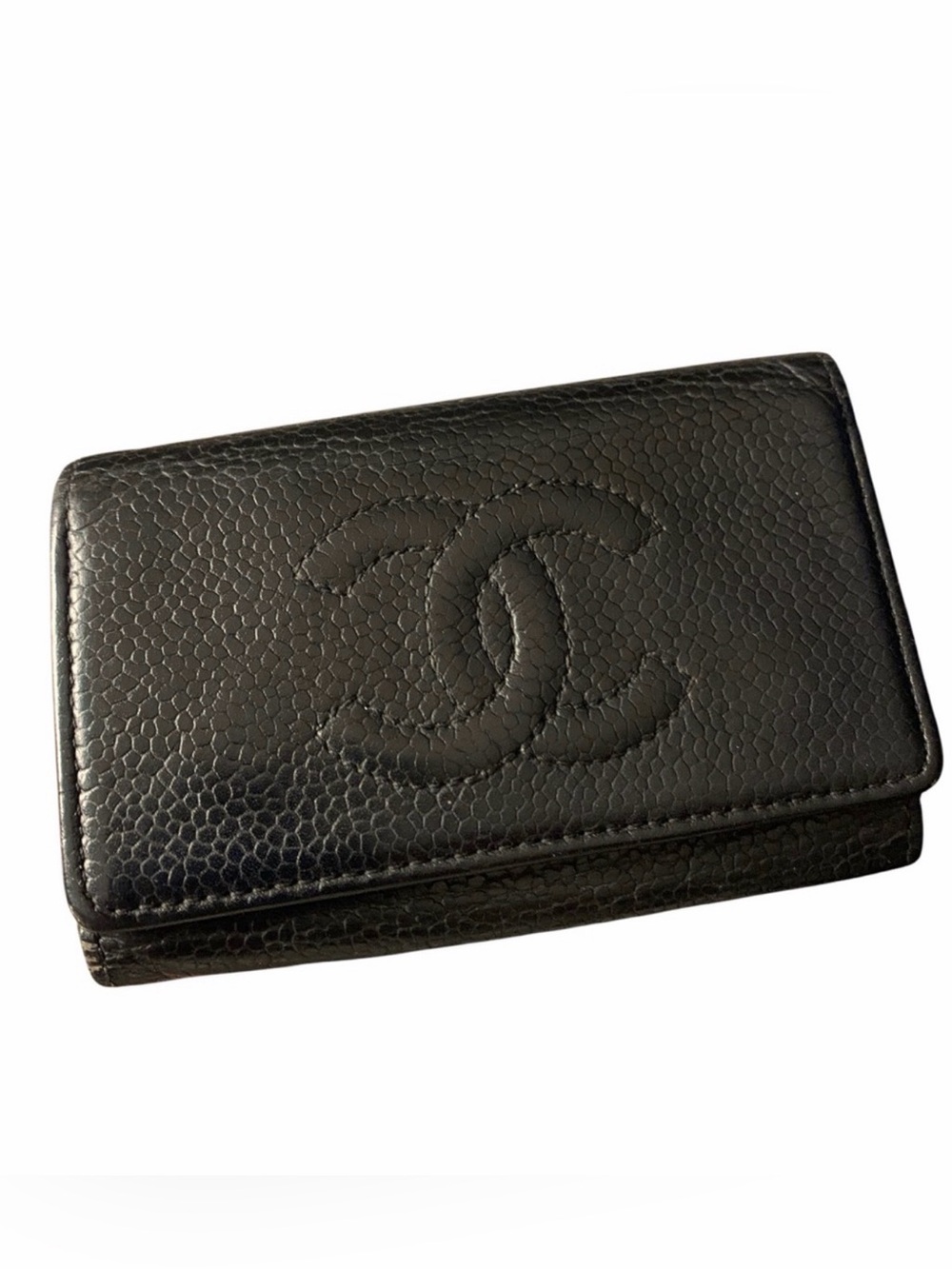 CHANEL CAVIAR SKIN CC LOGO 6 KEY CASE HOLDER BLACK